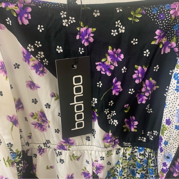 NEW Boohoo Sleeveless Mixed Floral Jumpsuit Patchwork Wide Leg Cropped - Picture 14 of 16